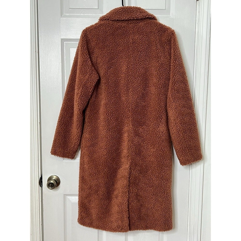 Abercrombie Teddy Sherpa Coat M Brown Long Plush Cozy Quiet Luxury Winter Jacket - Picture 3 of 9